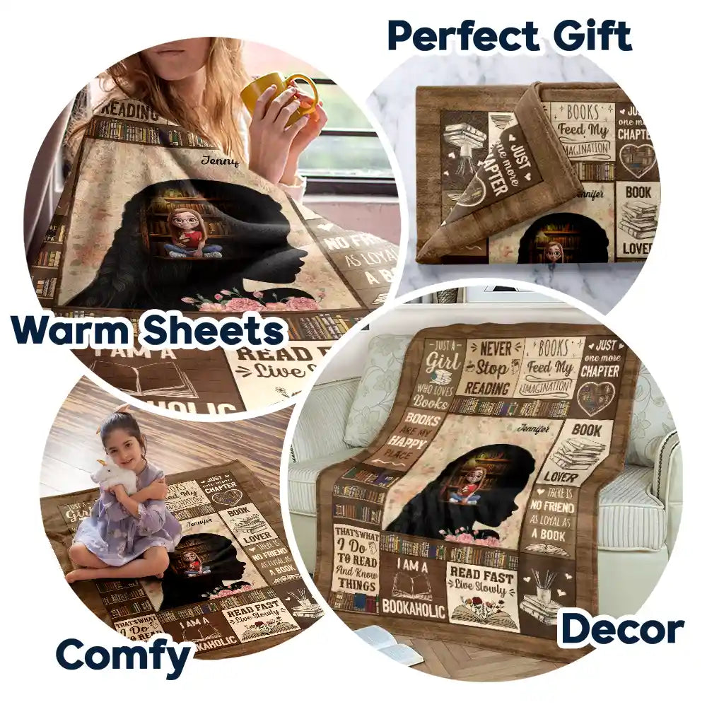 Personalized book lover blanket with custom name Jennifer and 'Just A Girl Who Loves Books' text print image 7