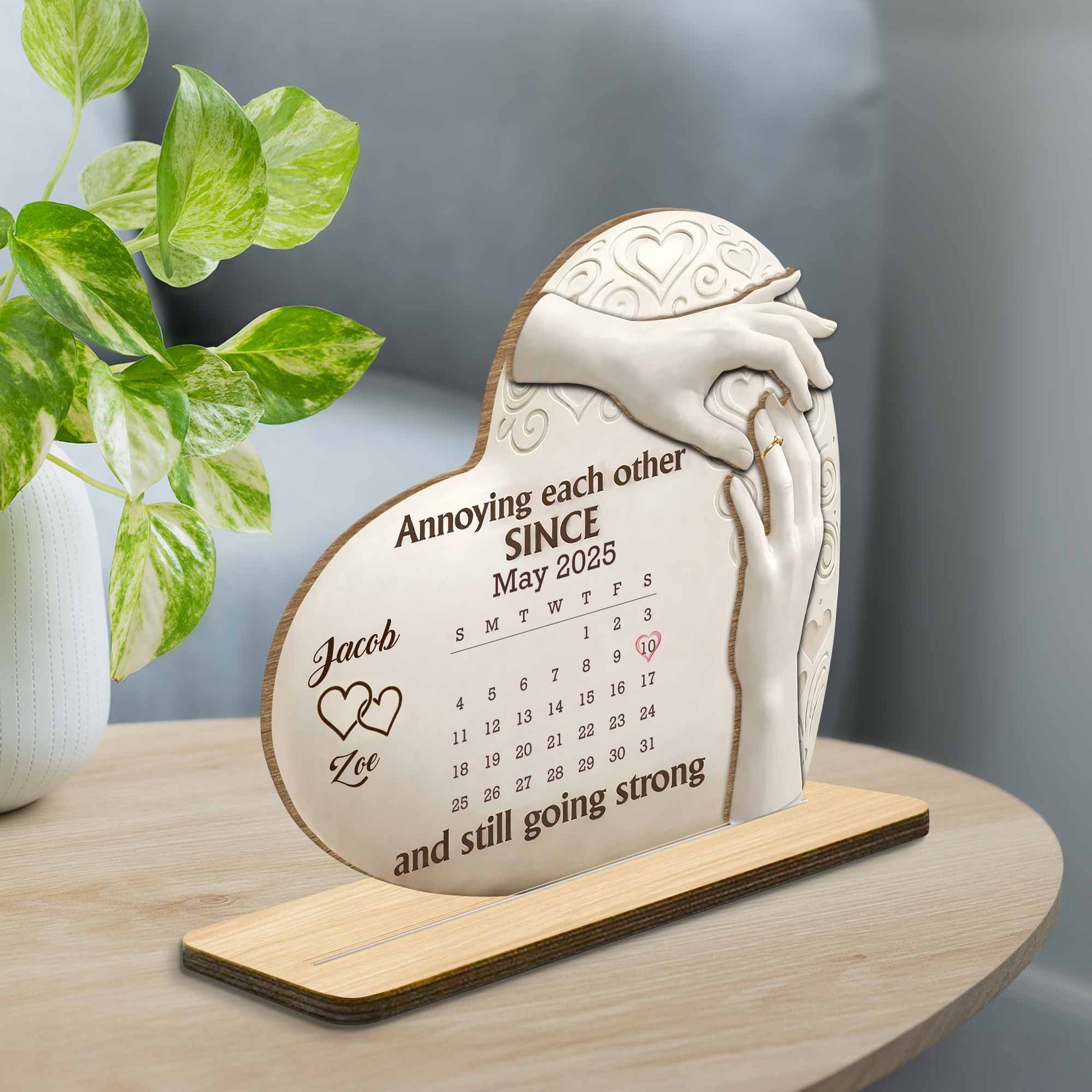 Custom Anniversary Calendar Wooden Plaque personalization view for Couples