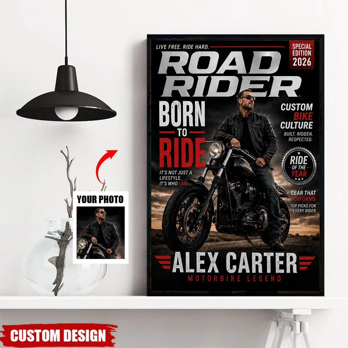 "Born To Ride" Personalized Motorcycle Poster / Canvas - Custom Gift for Motorbike Lovers