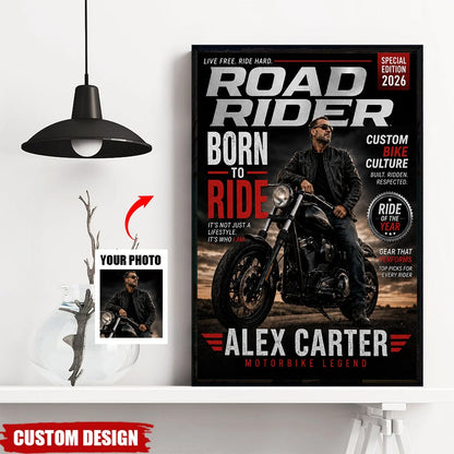 "Born To Ride" Personalized Motorcycle Poster / Canvas - Custom Gift for Motorbike Lovers