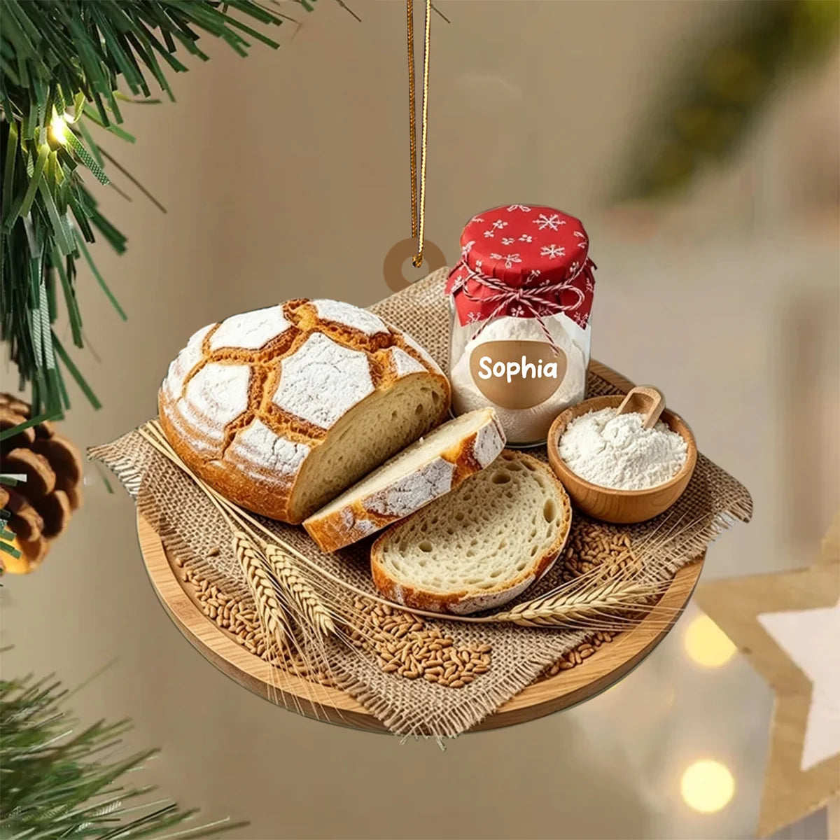 Personalized Sourdough Bread Christmas Acrylic Ornament - Custom Baker Name Holiday Gift Keepsake