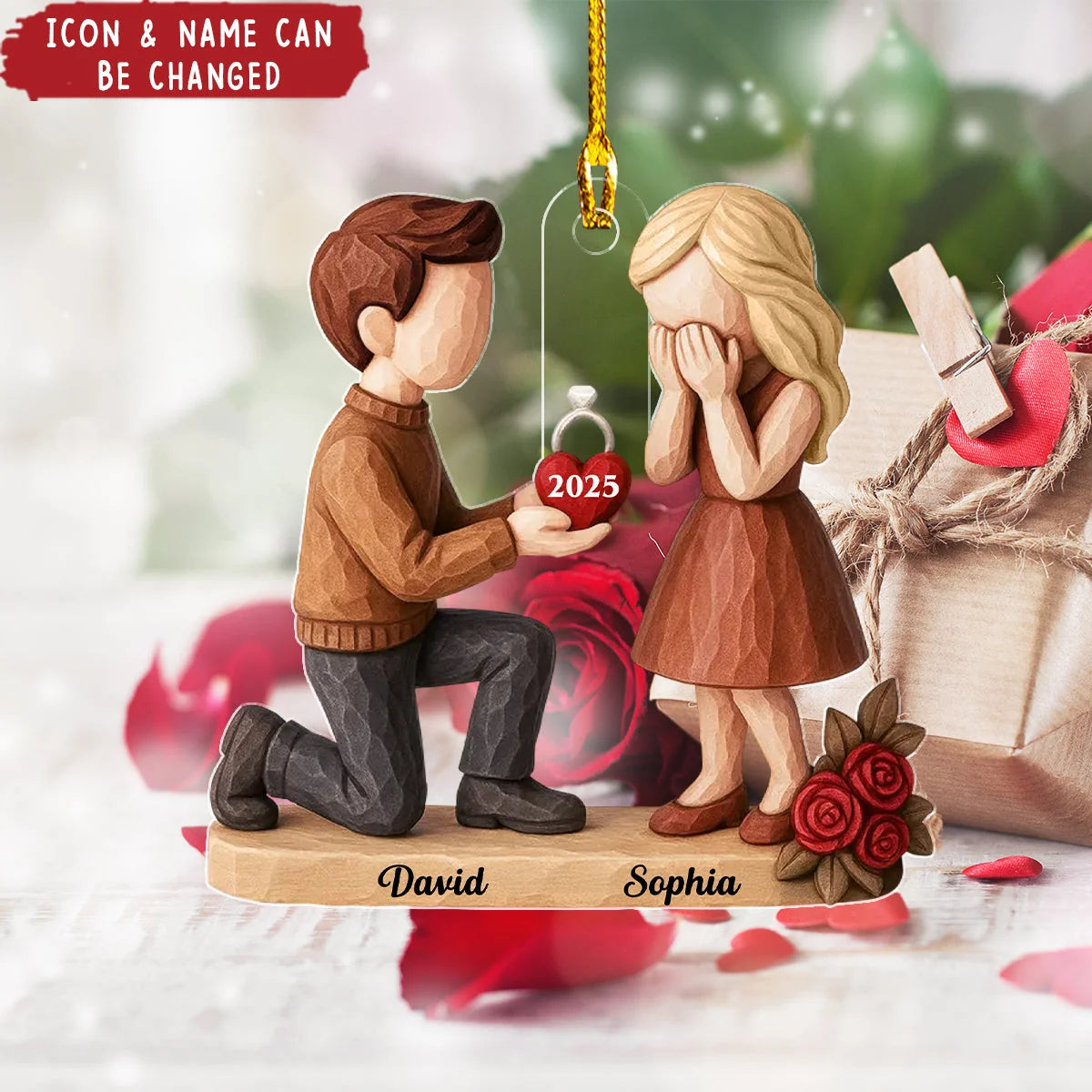 Marriage Proposal Keepsake Personalized Acrylic Ornament - Custom Christmas Gift or Newly Engaged Couples