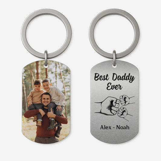 Personalized dad keychain with custom family photo and fist bump design - unique Father's Day gift