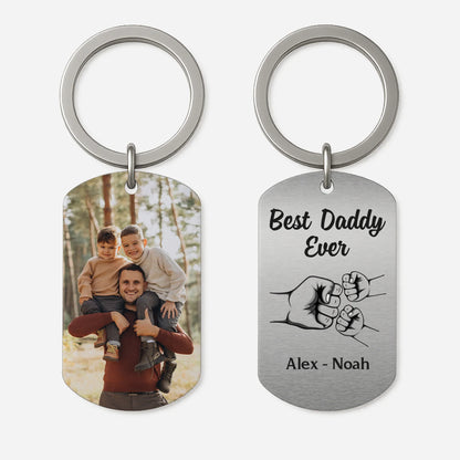 Personalized dad keychain with custom family photo and fist bump design - unique Father's Day gift