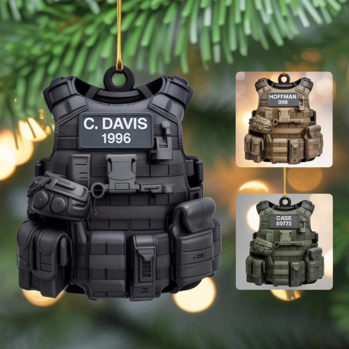 Custom Tactical Vest Wooden Ornament - Personalized Police & Military Name Keepsake Gift