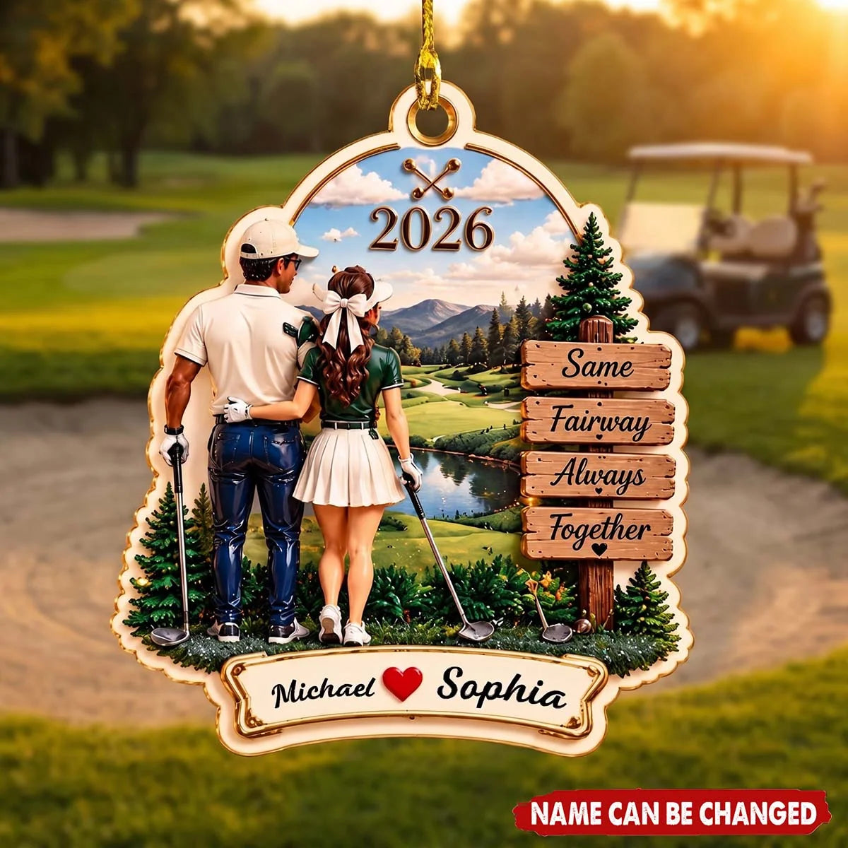 Golf Partners For Life Personalized Golf Couple Wooden Ornament - Custom Wooden Christmas Keepsake for Couples