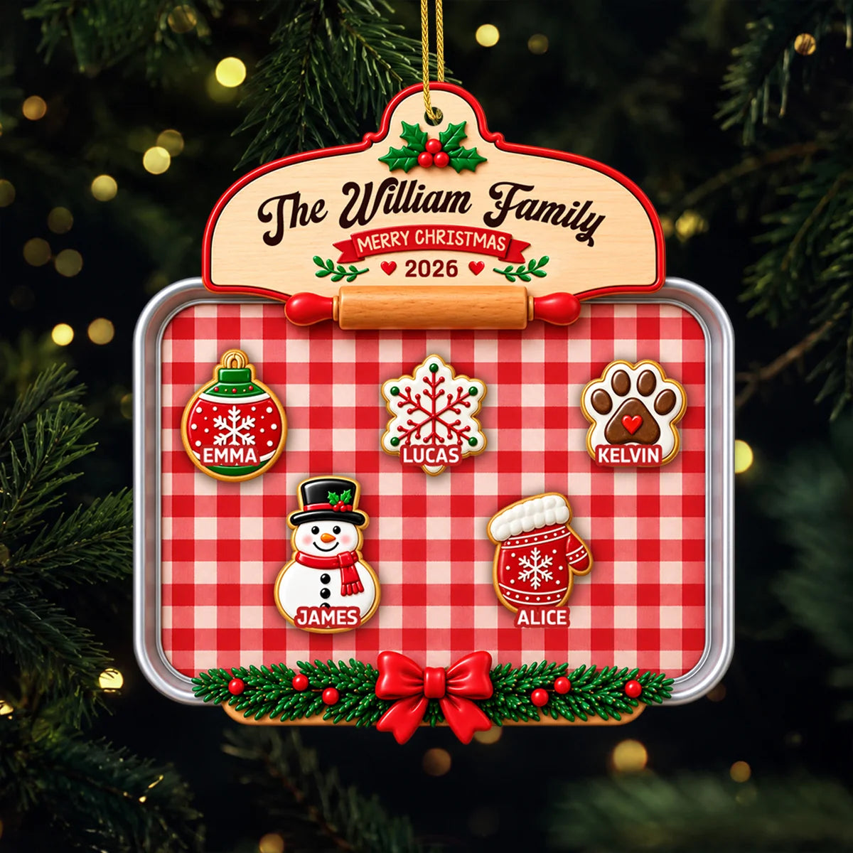 Custom Family Christmas Baking Tray Acrylic Ornament with Cookie Names - Holiday Keepsake Gift