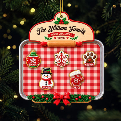 Custom Family Christmas Baking Tray Acrylic Ornament with Cookie Names - Holiday Keepsake Gift