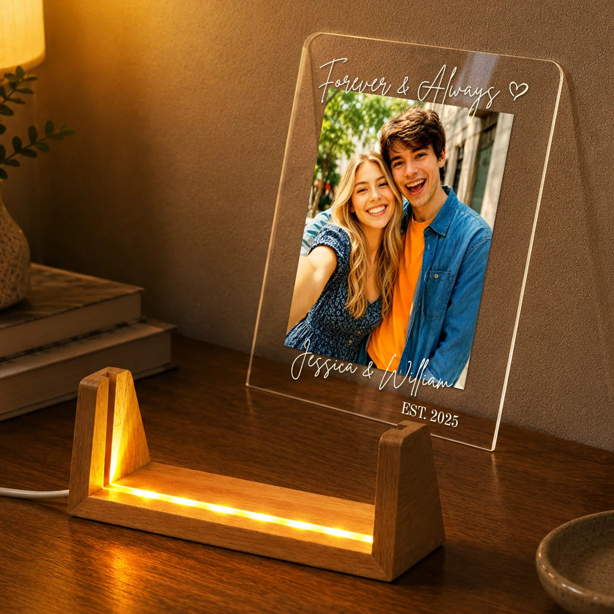 Forever And Always Personalized Photo LED Night Light - Custom Keepsake Gift for Couples