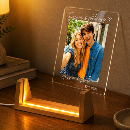 Forever And Always Personalized Photo LED Night Light - Custom Keepsake Gift for Couples