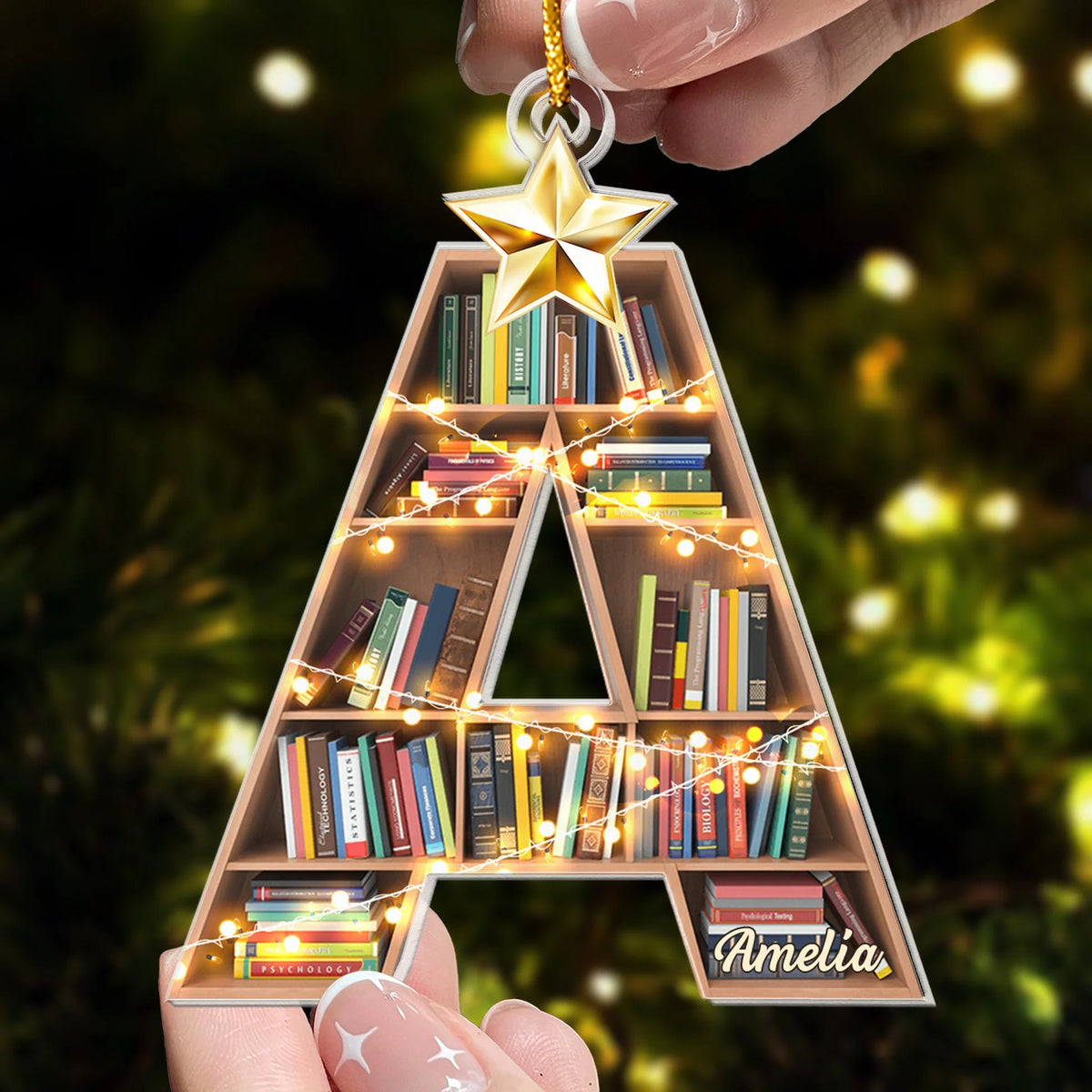 Personalized Book Lover Ornament - Custom Bookshelf Initial Acrylic Christmas Keepsake for Readers & Librarians