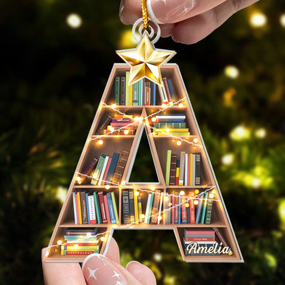 Personalized Book Lover Ornament - Custom Bookshelf Initial Acrylic Christmas Keepsake for Readers & Librarians