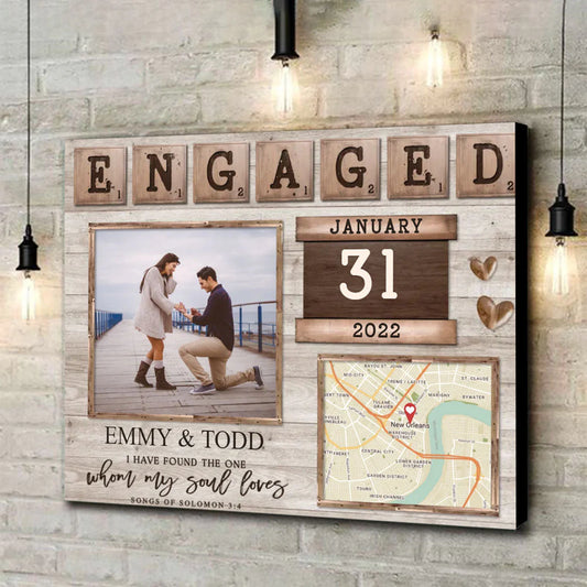 Custom Engagement Map Canvas for Couples with personalized design details for meaningful gifting