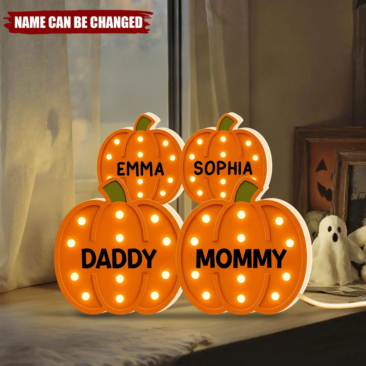 Personalized Pumpkin Family Acrylic Light Box - Custom Fall Gift for Mom and Dad