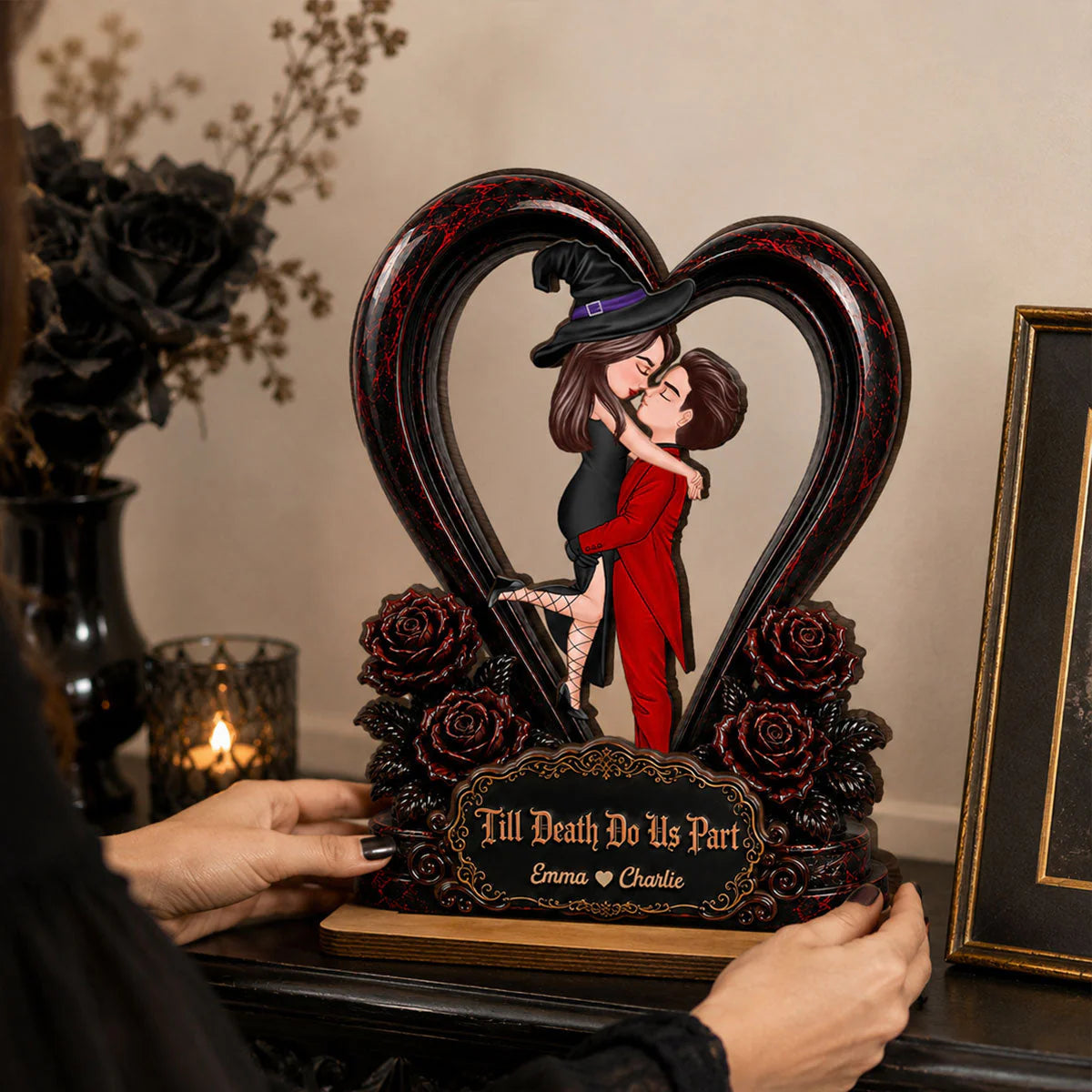 Personalized Halloween Couple Plaque for Wife with personalized design details for meaningful gifting image 9