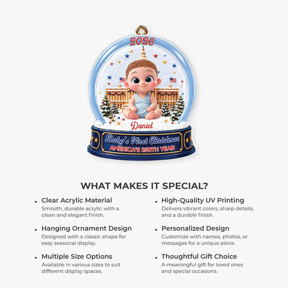 Baby's First Christmas America's 250th Year - Personalized Acrylic Ornament for Newborn Keepsake