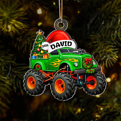 Personalized Monster Truck Acrylic Ornament - Custom Name Christmas Keepsake Gift for Kids