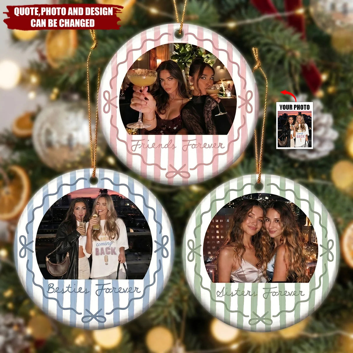 "Besties Forever" Personalized Best Friend Photo Ceramic Ornament - Custom Friendship Keepsake