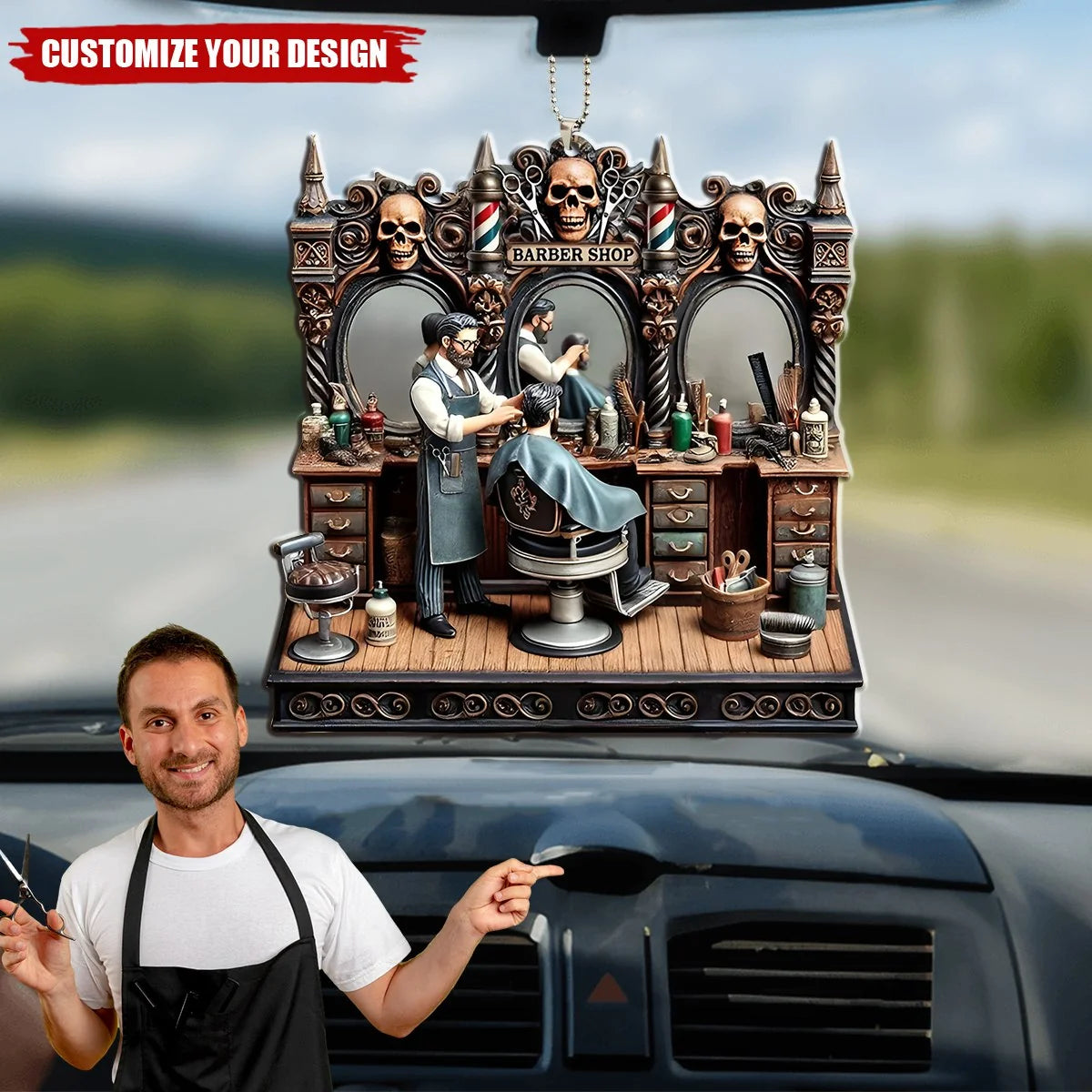 Barber Shop Custom Acrylic Ornament - Personalized Hair Stylist Car Hanger for Christmas