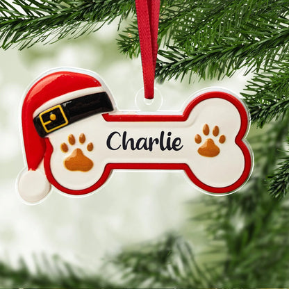 Custom Dog Bone Santa Hat Acrylic Ornament - Personalized Christmas Keepsake for Dog Lovers