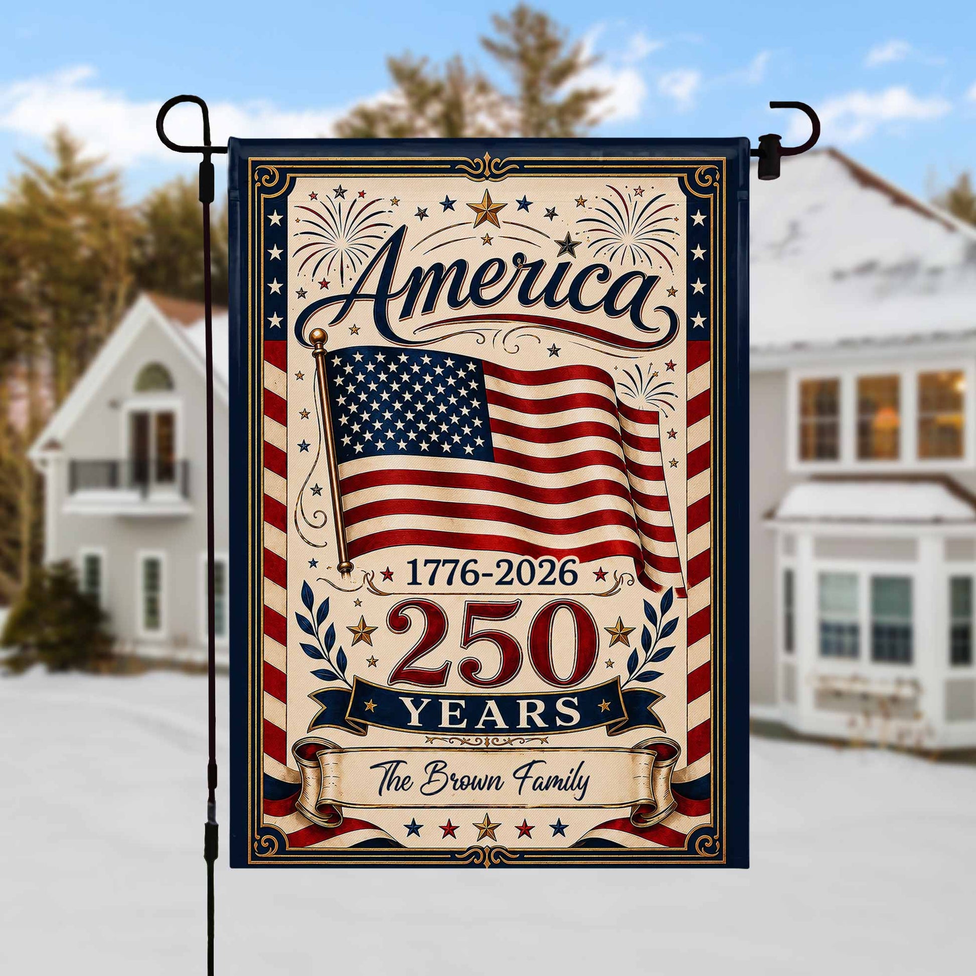 Personalized America 250 Years Garden Flag personalization view for Family