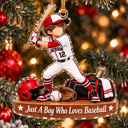 Just A Boy Who Loves Baseball Personalized Boy Ornament - Custom Name Christmas Keepsake