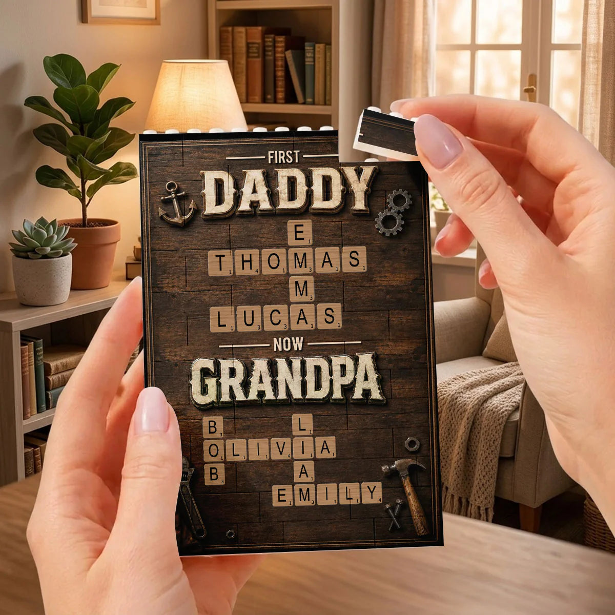 Personalized Grandpa Crossword Brick Puzzle for Grandpa with personalized design details for meaningful gifting