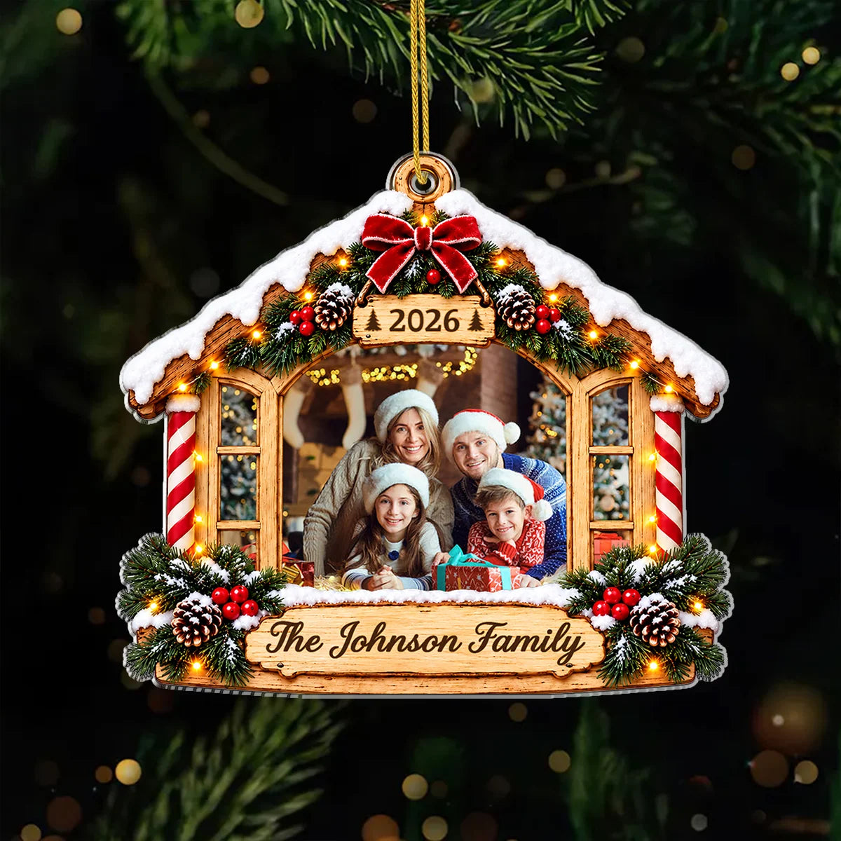 Cozy Holiday Home Personalized Family Photo Acrylic Ornament - Holiday Christmas Keepsake for Family