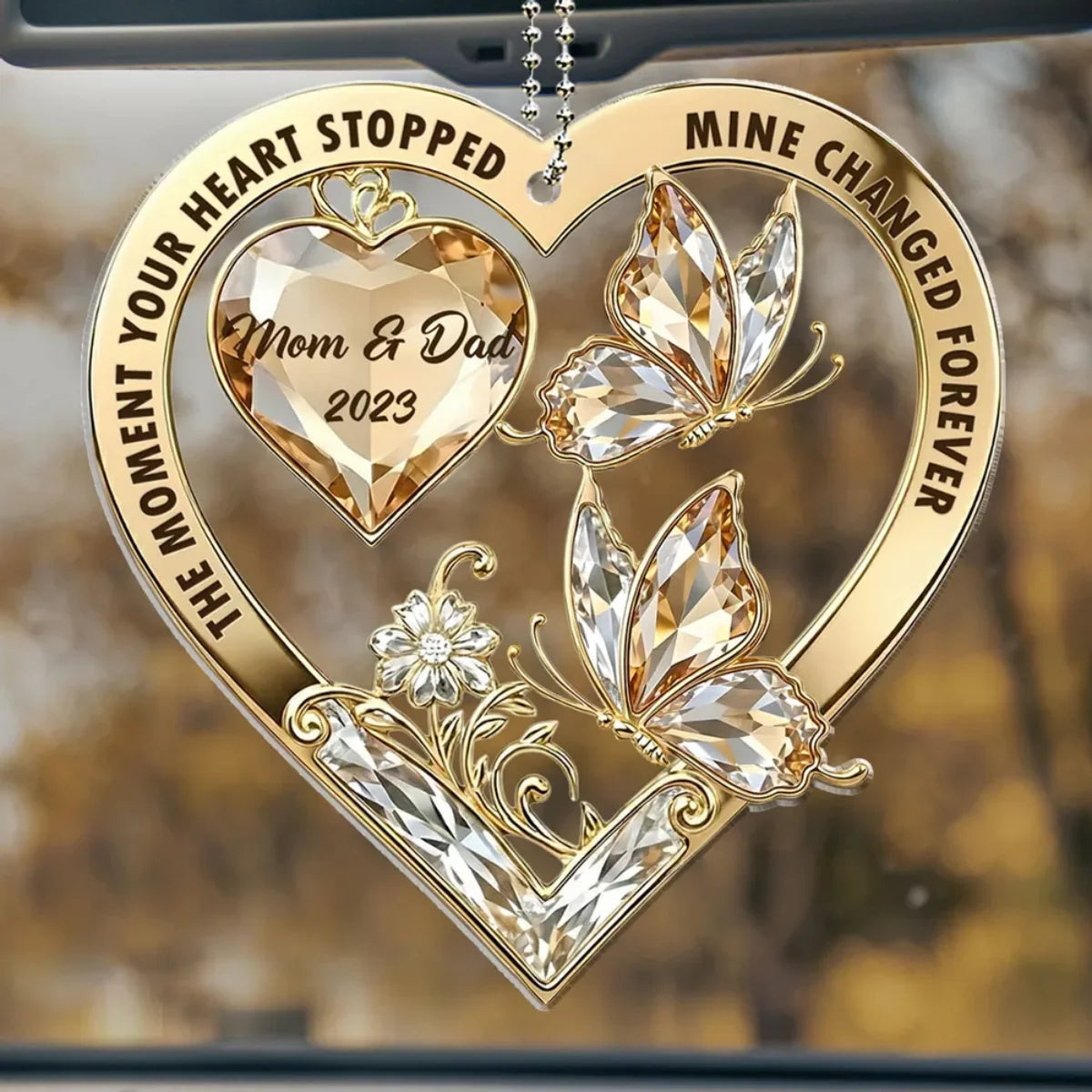 "The Moment Your Heart Stopped, Mine Changed Forever" Personalized Car Ornament – Memorial Sympathy Gift