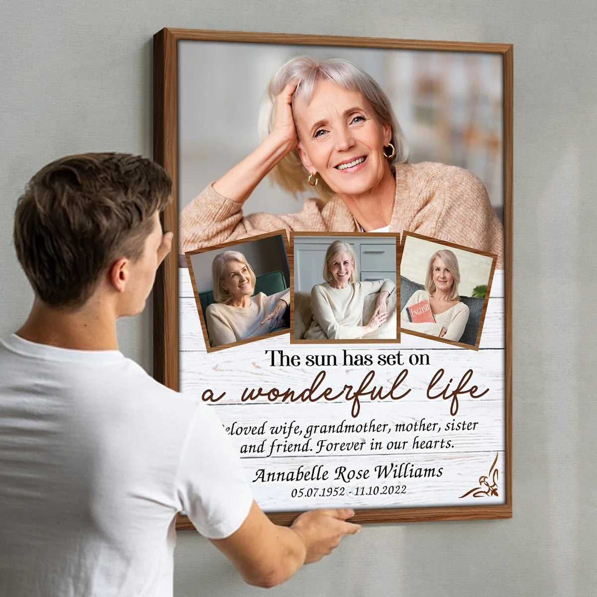 "The Sun Has Set on a Wonderful Life" Personalized Photo Collage Canvas / Poster - Custom Memorial Gift for Family