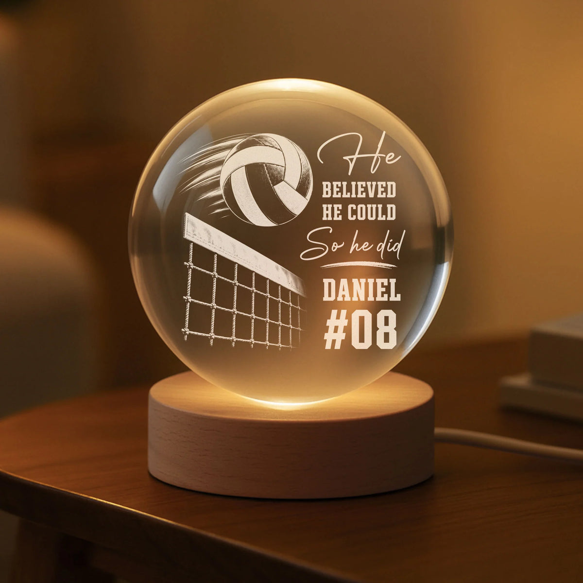 "She Believed She Could" Volleyball Crystal Ball Lamp - Personalized Sports Gifts for Daughter