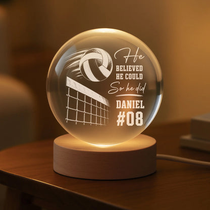 "She Believed She Could" Volleyball Crystal Ball Lamp - Personalized Sports Gifts for Daughter