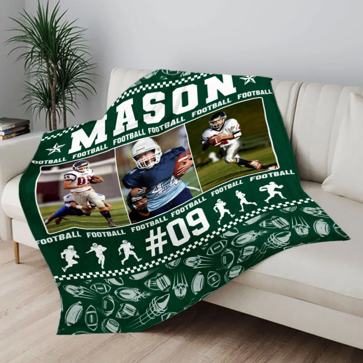 Custom Football Photo Blanket - Personalized Player Name Number Throw for Son