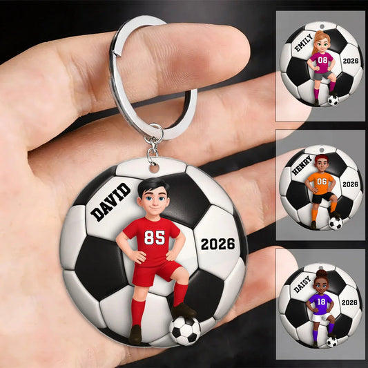 Personalized Soccer Keychain for Daughter/Granddaughter with personalized design details for meaningful gifting