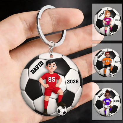 Personalized Soccer Keychain for Daughter/Granddaughter with personalized design details for meaningful gifting