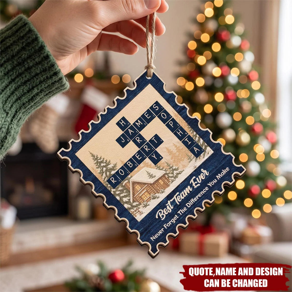 Best Team Ever Personalized Postage Stamp Wooden Ornament - Custom Christmas Gift for Coworkers & Colleagues