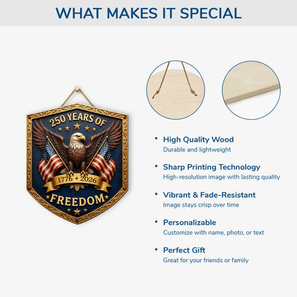 Wood Sign material and size view - America 250Th Anniversary Personalized Wood Sign