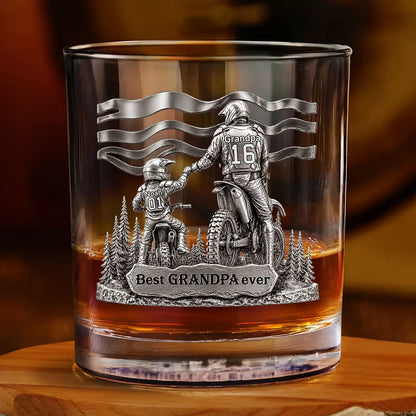 Best Dad Ever Custom Biker Whiskey Glass - Personalized Dad Biker Gifts