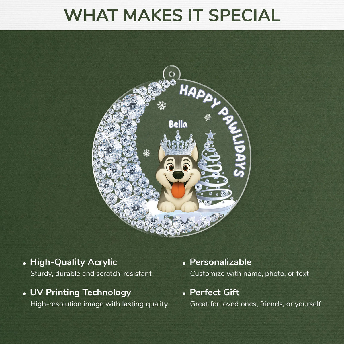 Happy Pawlidays Personalized Dog Acrylic Ornament - Christmas Gift for Dog Lovers