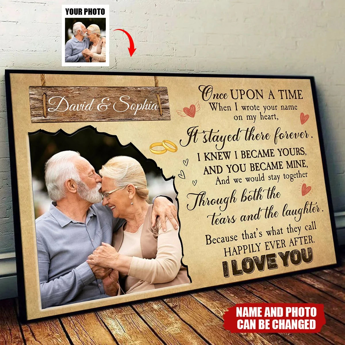 "Once Upon A Time" Personalized Couple Photo Canvas / Poster - Custom Anniversary Wall Art Gift for Wife & Husband