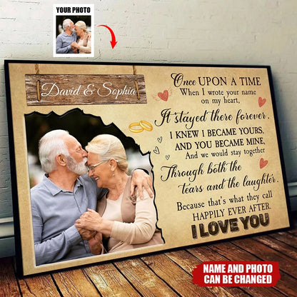 "Once Upon A Time" Personalized Couple Photo Canvas / Poster - Custom Anniversary Wall Art Gift for Wife & Husband