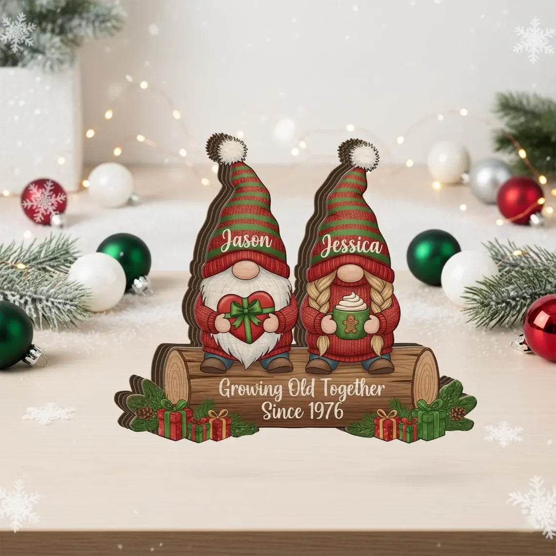 Growing Old Together Personalized Christmas Wooden Block - Keepsake Gift for Couples