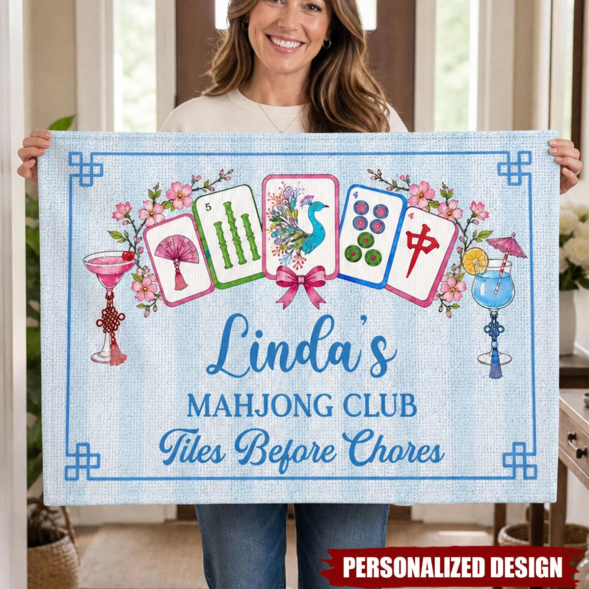Tiles Before Chores Personalized Mahjong Club Doormat - Custom Welcome Mat for Mahjong Lovers