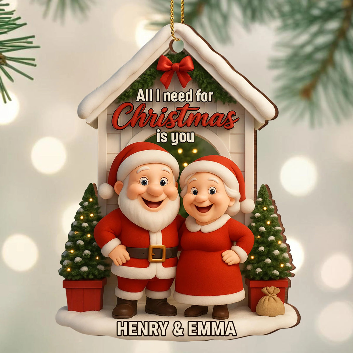 "All I Need for Christmas Is You" Personalized Wood Ornament - Custom Holiday Decor for Couples