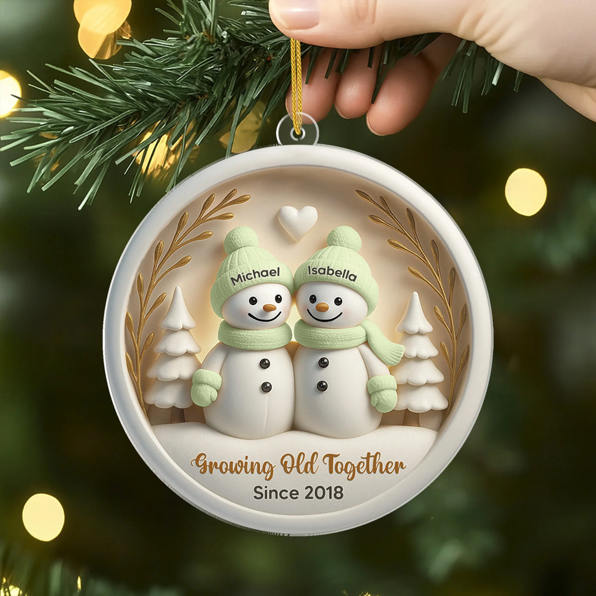 Growing Old Together Personalized Snowman Couple Acrylic Ornament - Christmas Keepsake for Husband Wife