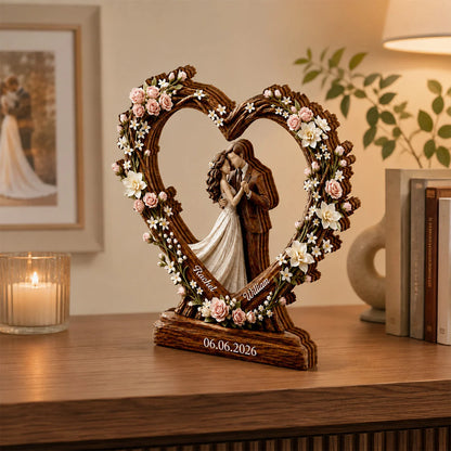 Personalized Wedding Couple Heart Wood Block - Custom Anniversary Gift