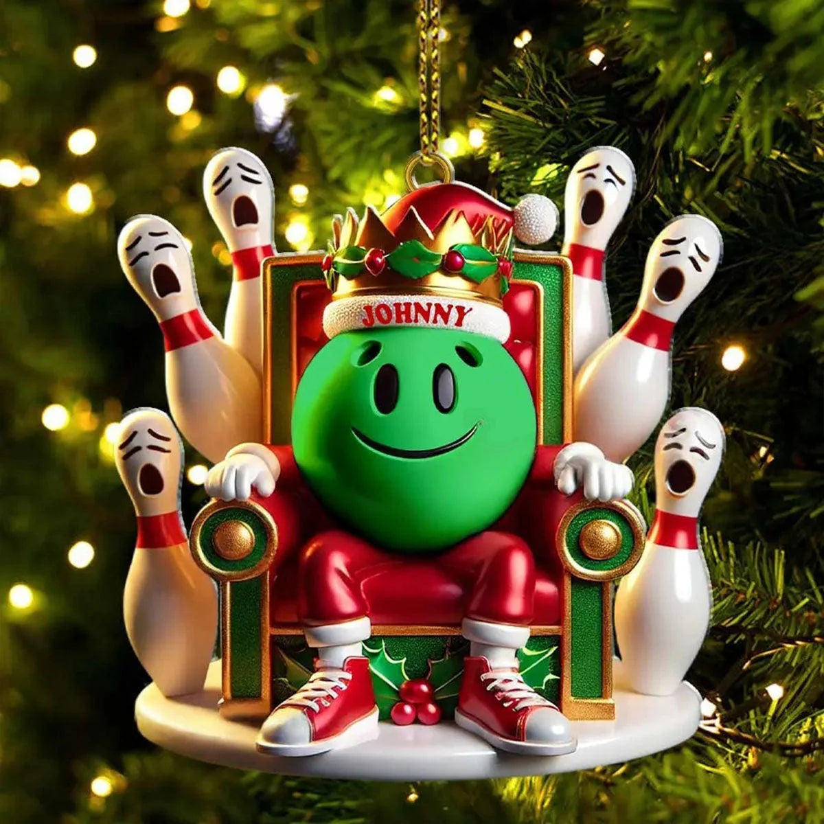 King of the Lanes Personalized Bowling Acrylic Ornament - Bowlers Christmas Gift