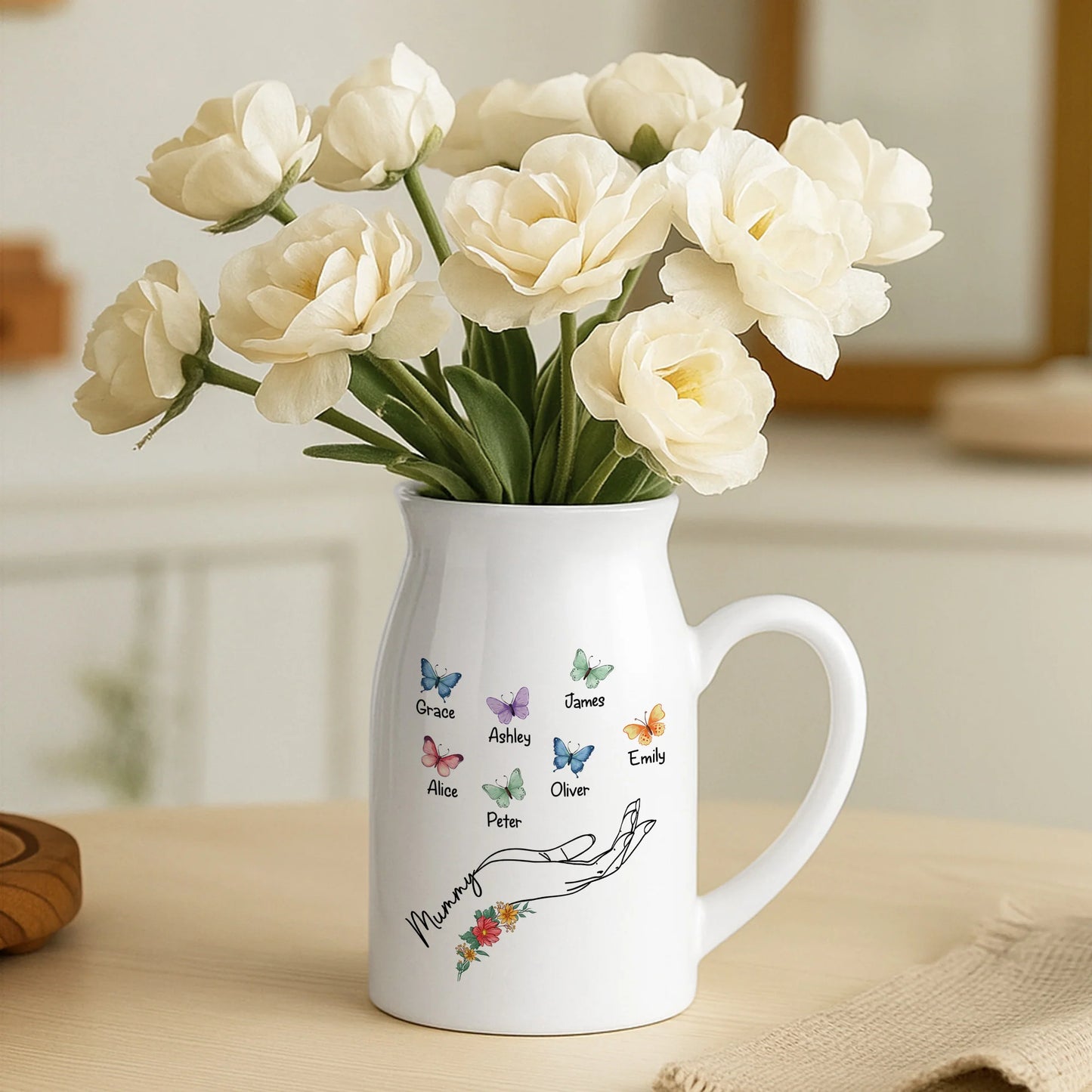 Personalized Butterfly Flower Vase - Custom Grandma & Mom Gift with Kids Names