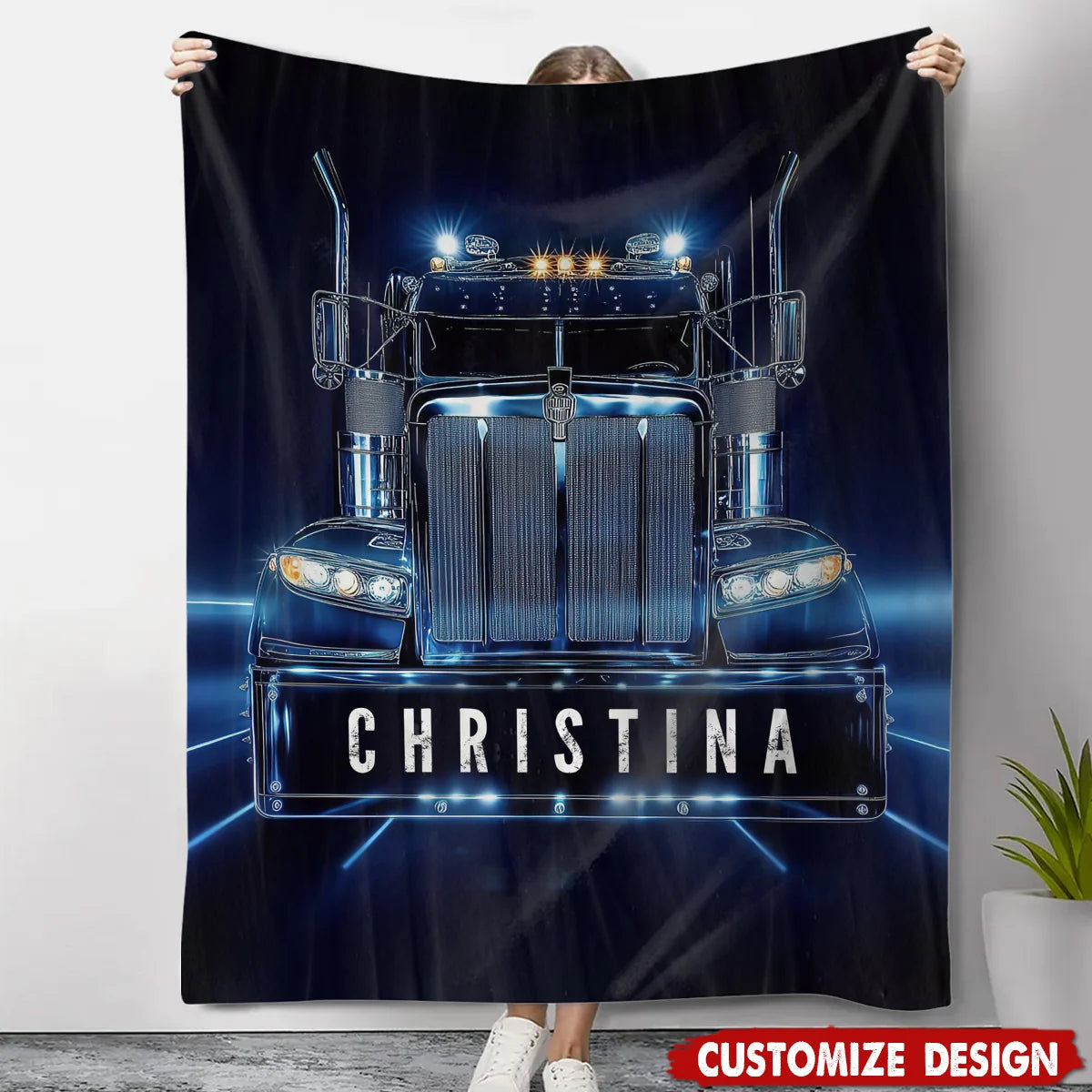 Personalized Trucker Blanket - Custom Name Semi Truck Driver Keepsake Gift