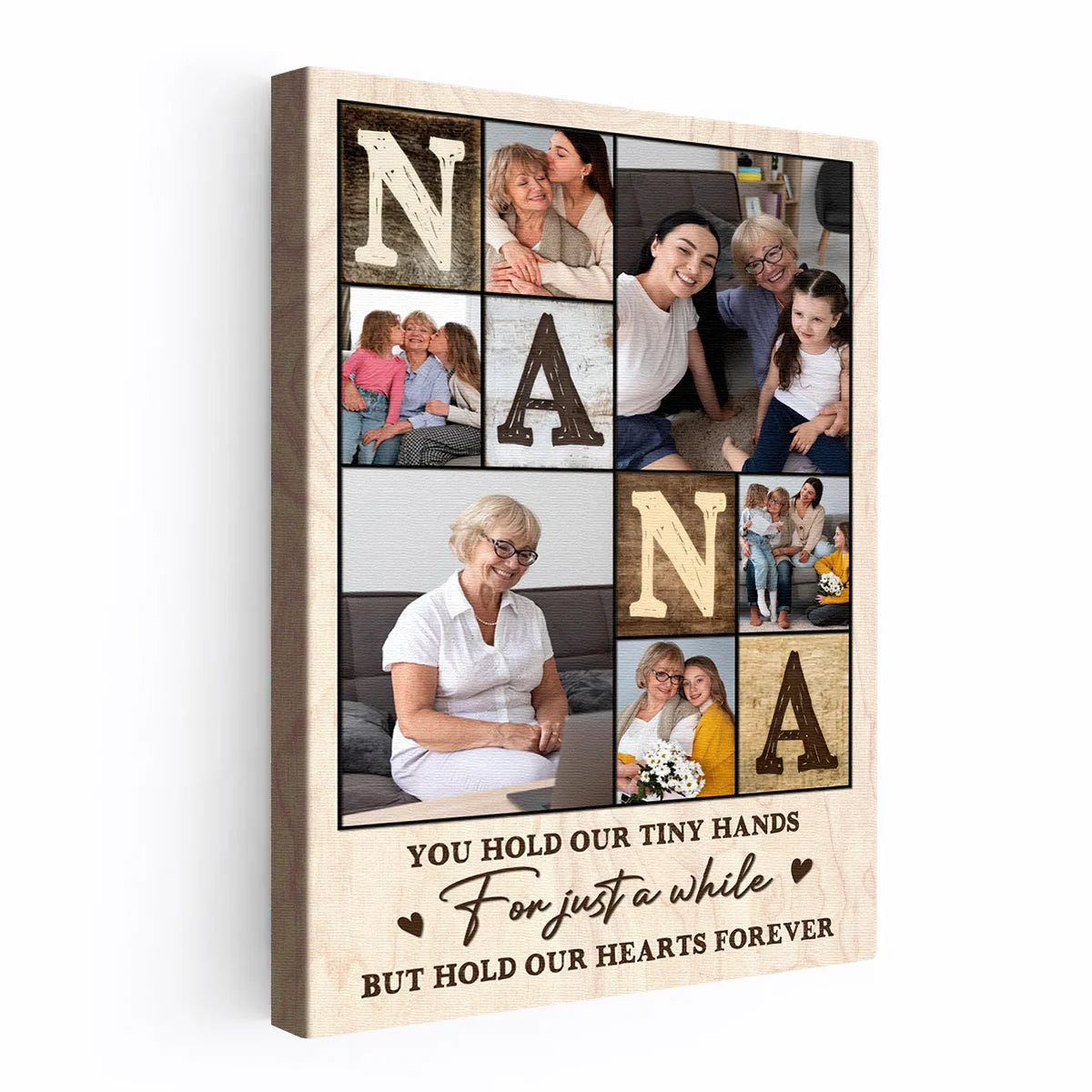 "Hold Our Hearts" Personalized Nana Photos Canvas / Poster - Custom Grandkids Wall Art Gift